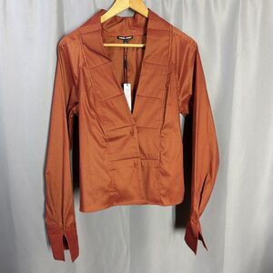 Samuel Dong Jacket Rust Orange Layered Collar Stretch Button Long Sleeve Size L